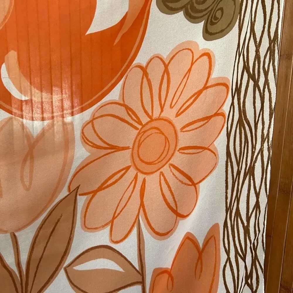 Vintage 60s 70s Silk Chiffon Scarf Retro Floral Fruit Orange Brown Large 34x34